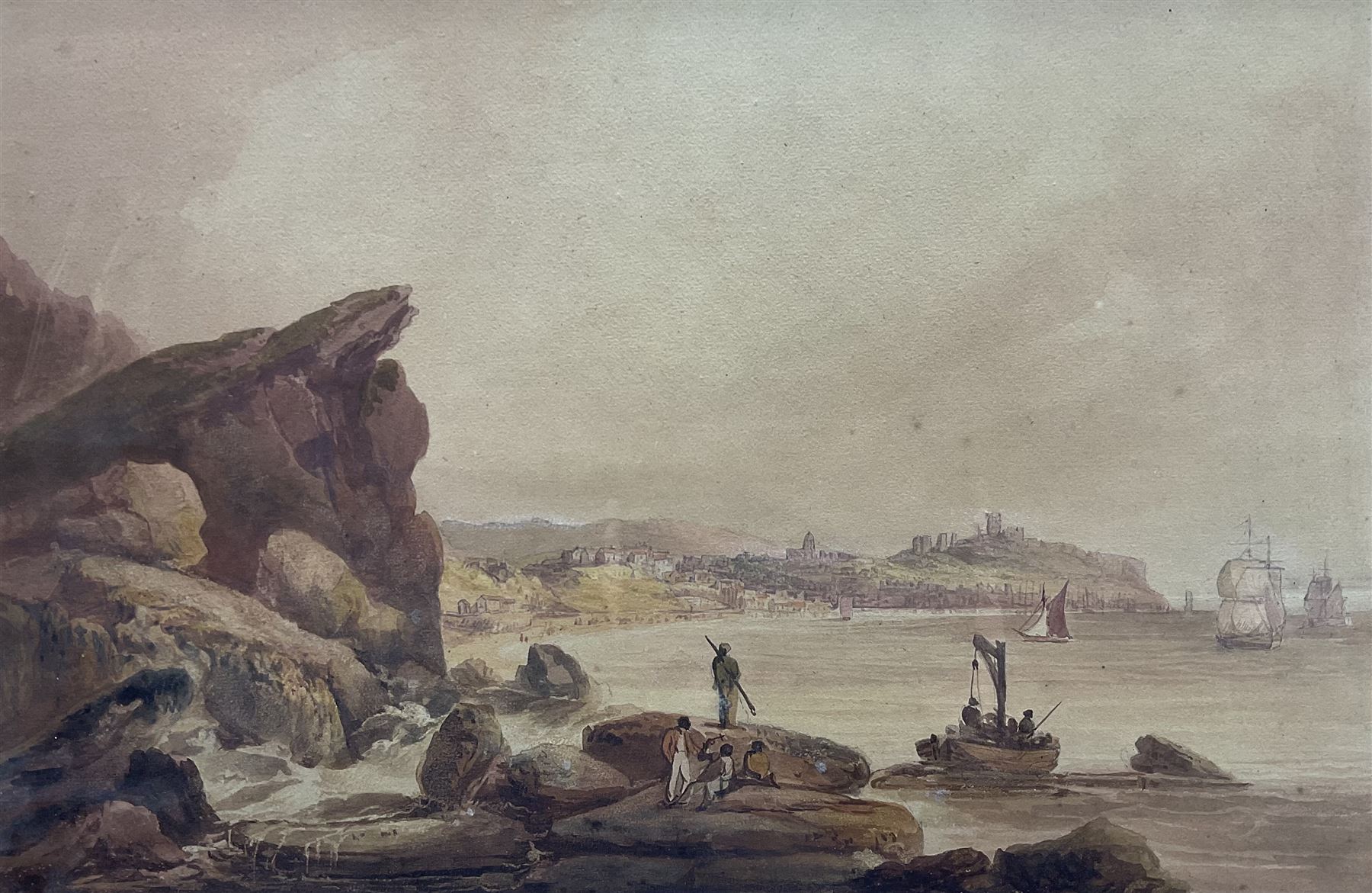 Francis Nicholson (British 1753-1844): 'Scarborough' from White Nab, watercolour unsigned, titled in the artist's hand verso 32cm x 49cm