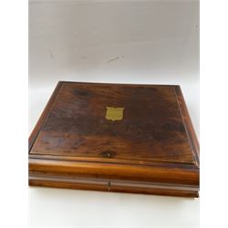 Early 20th century mahogany canteen box, containing selection of matched silver plated cutlery