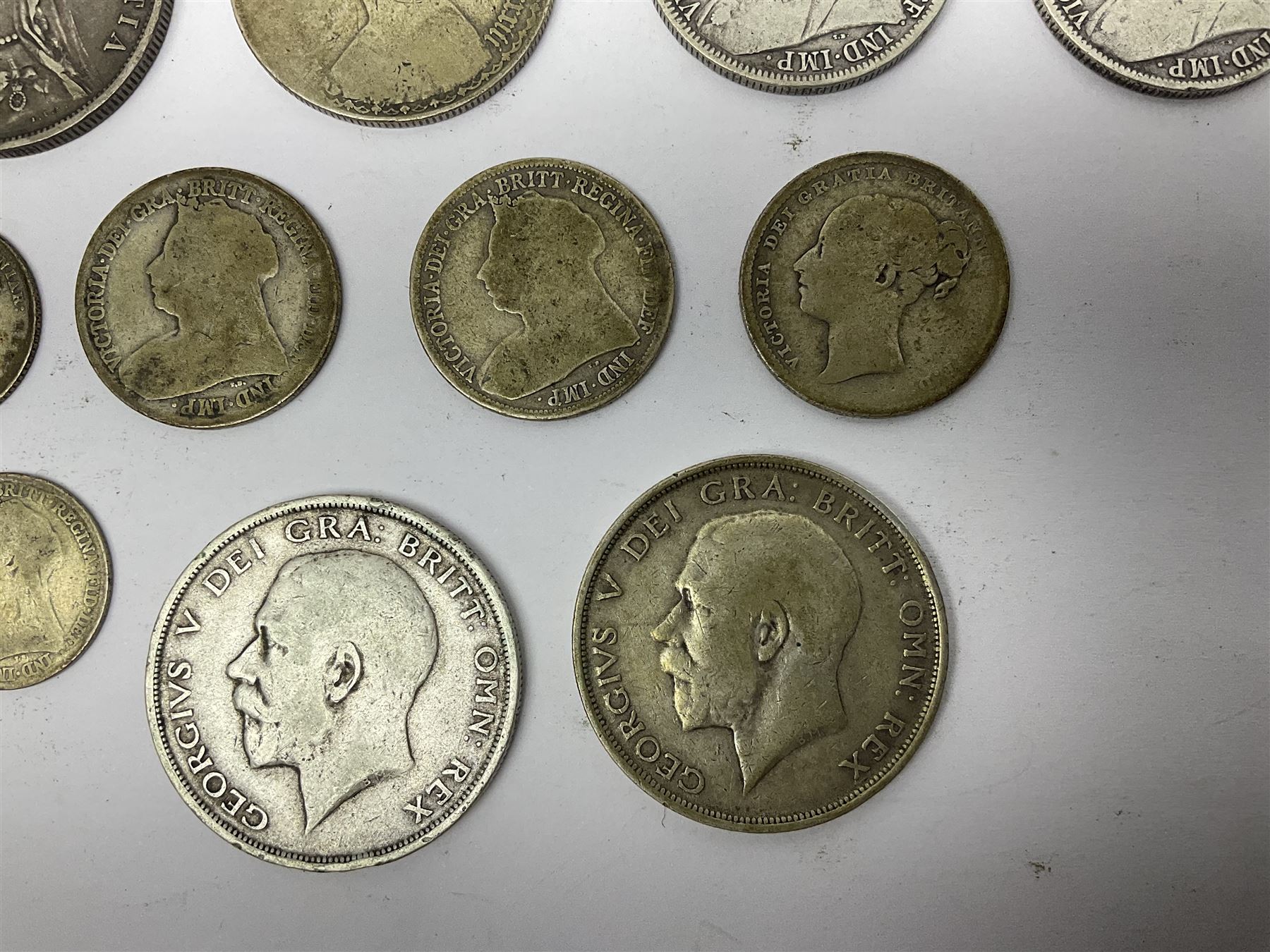 Approximately 210 grams of Great British pre 1920 silver coins, including George IIII 1822 crown, Queen Victoria 1884, 1888, 1894, 1897 and two 1902 halfcrowns etc