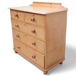 Victorian pine chest, raised back over rectangular top, fitted with two short over three drawers, on turned feet