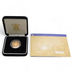 Queen Elizabeth II 2002 gold proof full sovereign coin, cased with certificate 