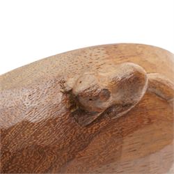 Beaverman - mahogany circular fruit bowl, tooled outer edge carved with beaver signature, by Colin Almack, Sutton-under-Whitestone Cliffe, Thirsk