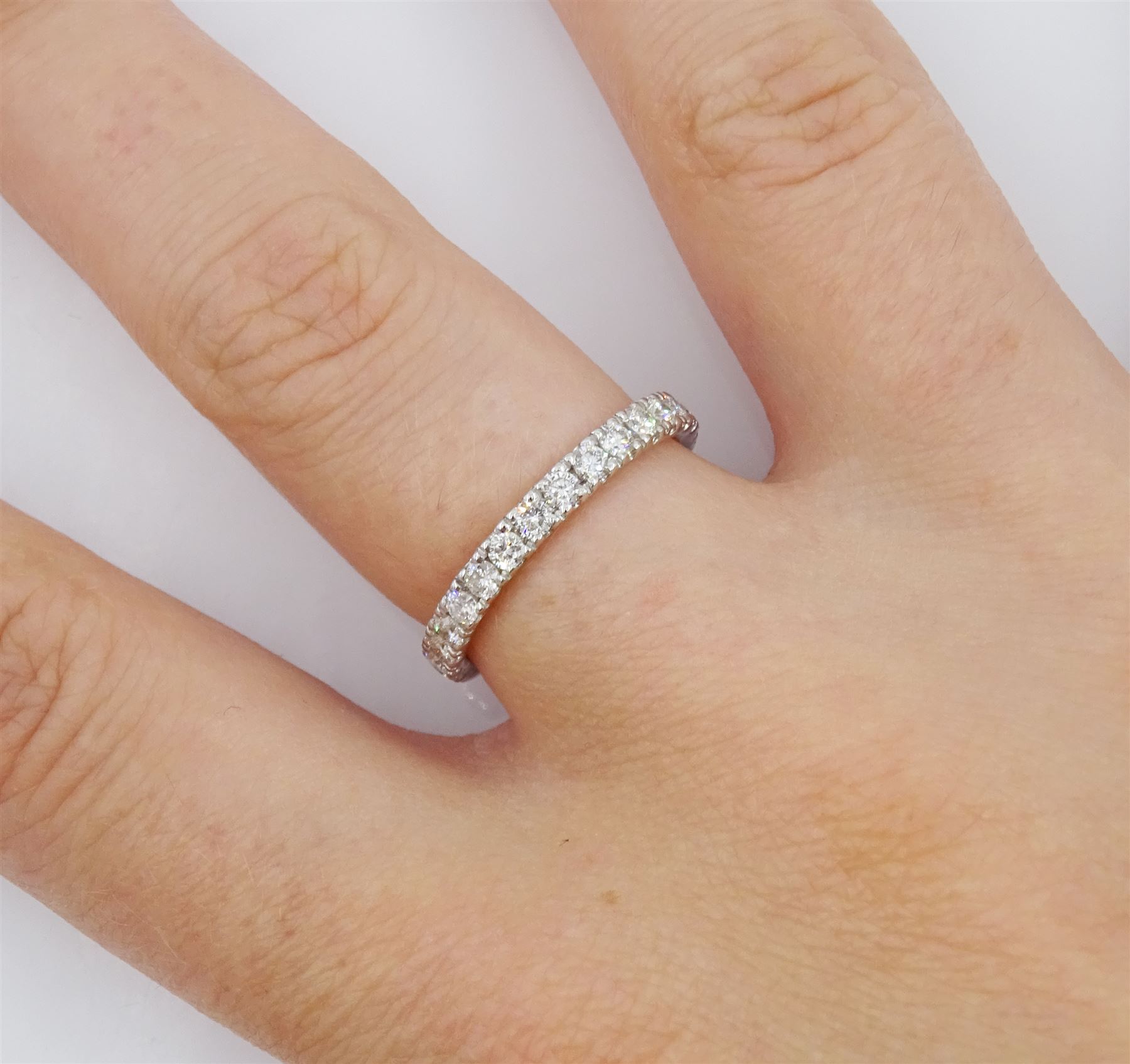 18ct white gold round brilliant cut diamond three quarter eternity ring, hallmarked, total diamond weight approx 0.45 carat