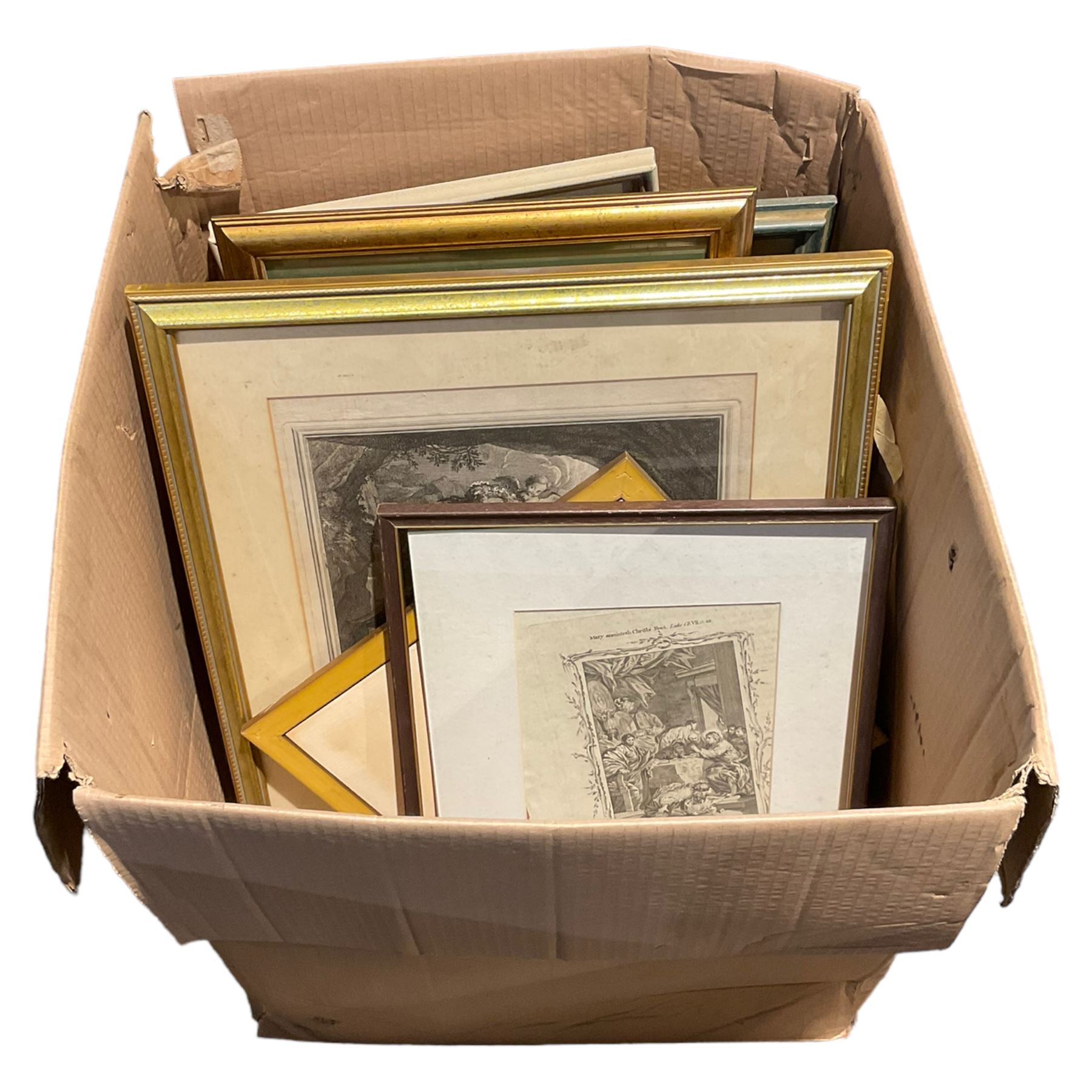 Large collection of 18th/19th century engravings and etchings, of primarily portraits and landscape scenes (in one box)