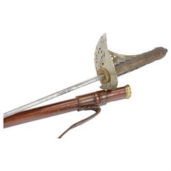 British Officer's Infantry sword, by Henry Wilkinson, the blade engraved with coats of arms and foliate scrolls, wire bound leather grip, in a leather scabbard, blade length L86cm