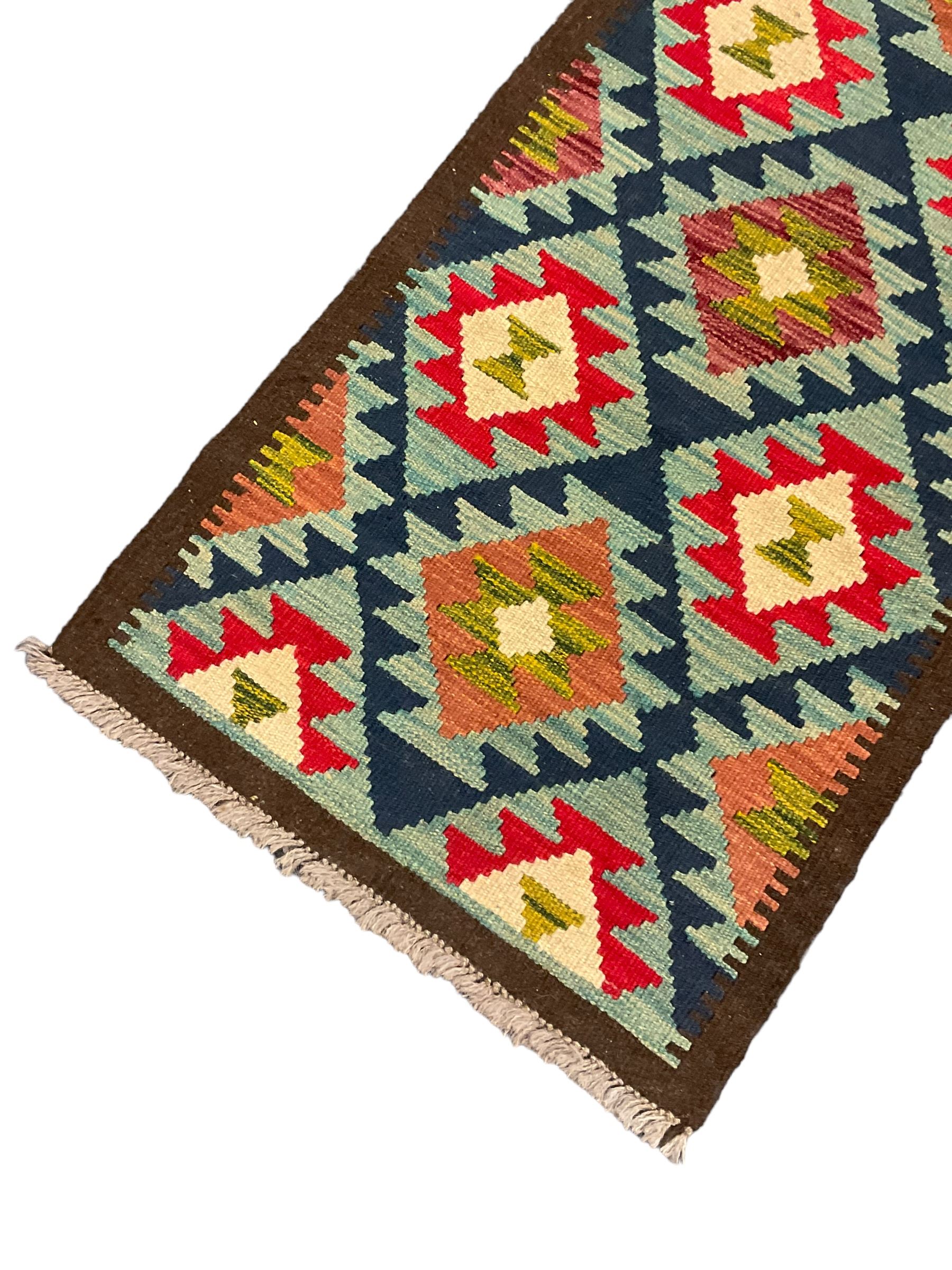 Maimana kilim rug, decorated with stepped lozenges, multi-coloured ground 