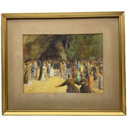 Mary Winifred Freeman (British 1866-1961): Figures at the Healing Shrine Lourdes, watercolour signed 22cm x 30cm