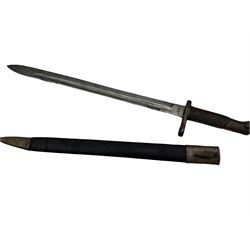 Austrian Model 1895 Carbine knife bayonet with 40cm fullered steel blade marked 47367.; cross-piece marked No.47867; in leather scabbard L56cm overall
