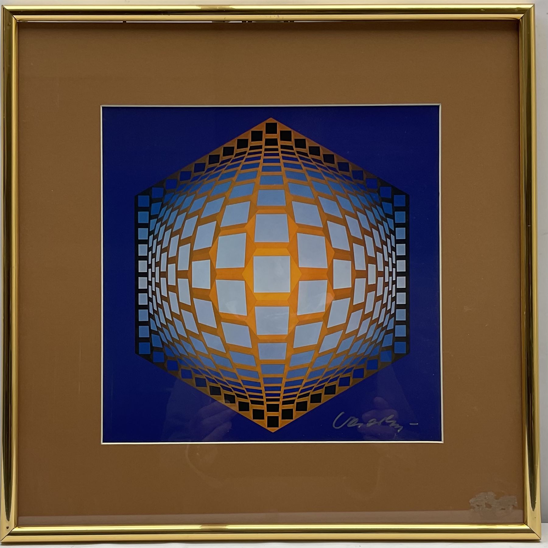 Victor Vasarely (Hungarian/French 1908-1997): 'Tegla-Hat', screenprint signed in metallic pen pub. 'Structures Universelles de l'Hexagone' c.1975, 27cm x 27cm