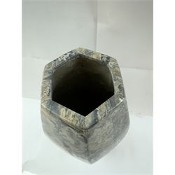 Marble mosaic vase, of hexagonal form, H45cm