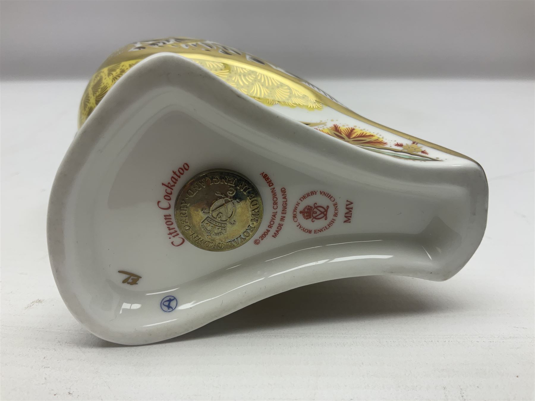 Royal Crown Derby Citron Cockatoo, with gold stopper, H13cm 