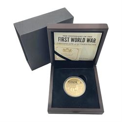 Queen Elizabeth II Bailiwick of Guernsey 2014 'The Centenary of the First World War' gold proof five pound coin, cased with certificate