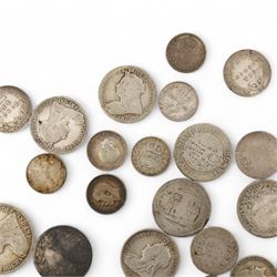 Approximately 175 grams of Great British pre 1920 silver coins, including threepence pieces, sixpences, shillings and florins