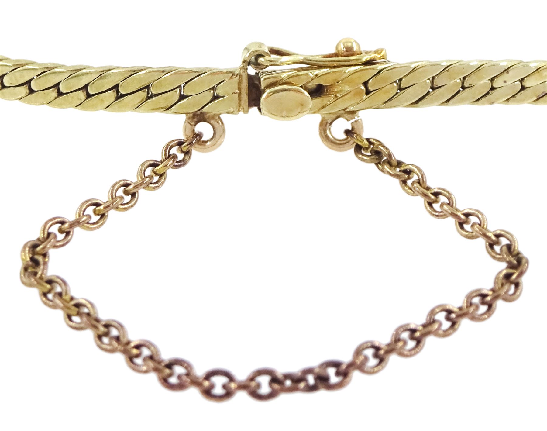 14ct gold three stone sapphire and diamond twist design and herringbone link bracelet, stamped 585