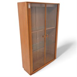 Ercol - elm display cabinet, adjustable shelves enclosed by two glazed doors 