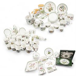 Portmeirion Botanic Garden tea, dinner and table wares to include a teapot, coffee pot, eleven mugs, rolling pin, wall clock, ten breakfast bowls, five dinner plates etc (qty)