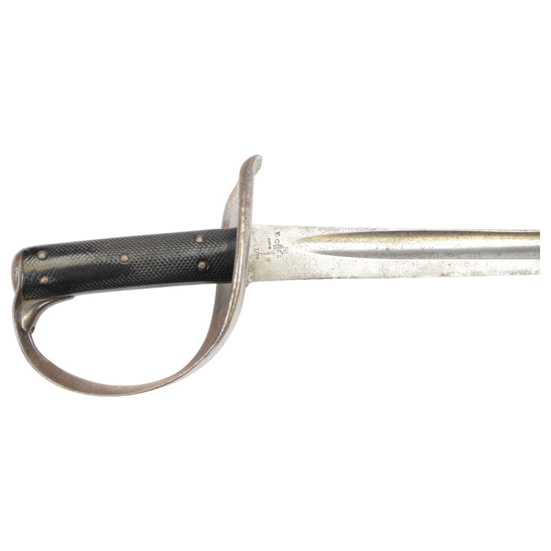 Victorian British cavalry sabre, the single edged blade with impressed marks to the top, pierced steel guard, checkered pommel, overall L102cm 