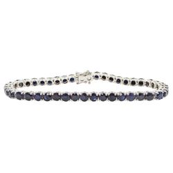 18ct white gold round cut sapphire bracelet, hallmarked, total sapphire weight approx 8.00 carat