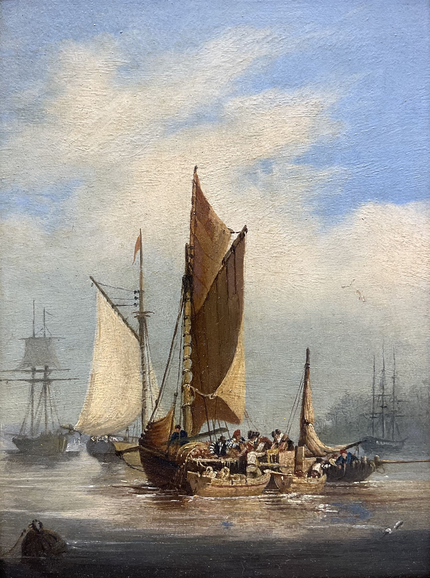 English School (Mid 19th century): Unloading Boats on the Shoreline, oil on board unsigned 20cm x 14.5cm