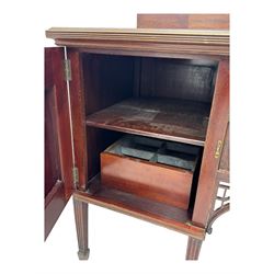 19th century mahogany sideboard, raised mirror back with carved fretwork and two fluted columns, above two cupboards and two drawers with lion mask handles