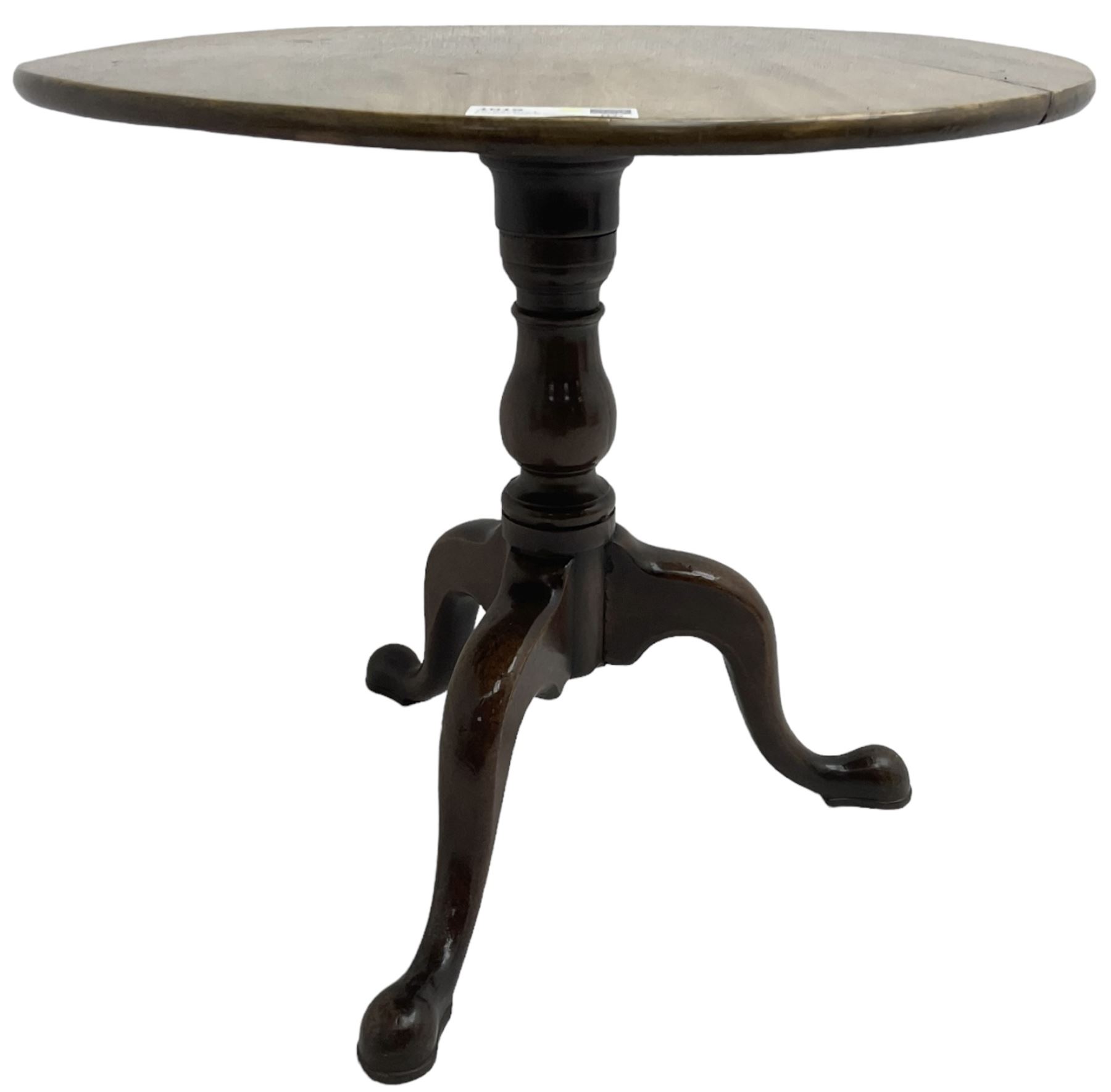 19th century mahogany pedestal table, circular tilt-top on tripod base with cabriole supports