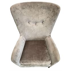 2 x Wing back armchair upholstered in silver crushed velvet fabric