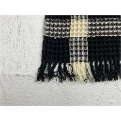 Welsh woven woollen honeycomb bedspread, in monochrome check design, 215cm x 175cm