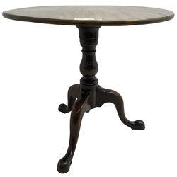 19th century mahogany pedestal table, circular tilt-top on tripod base with cabriole supports