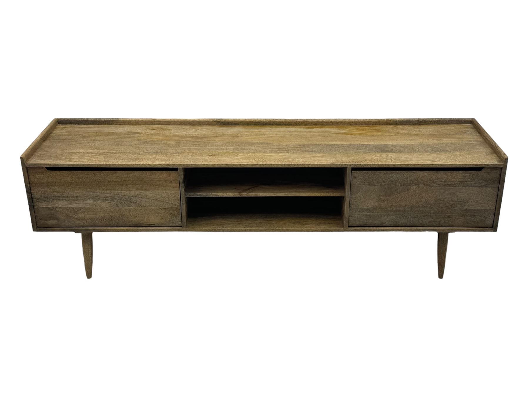 Swoon - contemporary 'Southwark' television stand, rectangular top over open shelves, flanked by two hinged cupboard doors, on rounded tapered supports