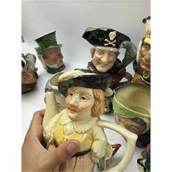 Collection of character jugs, including Royal Doulton Long John Silver, The Falconer, Granny etc