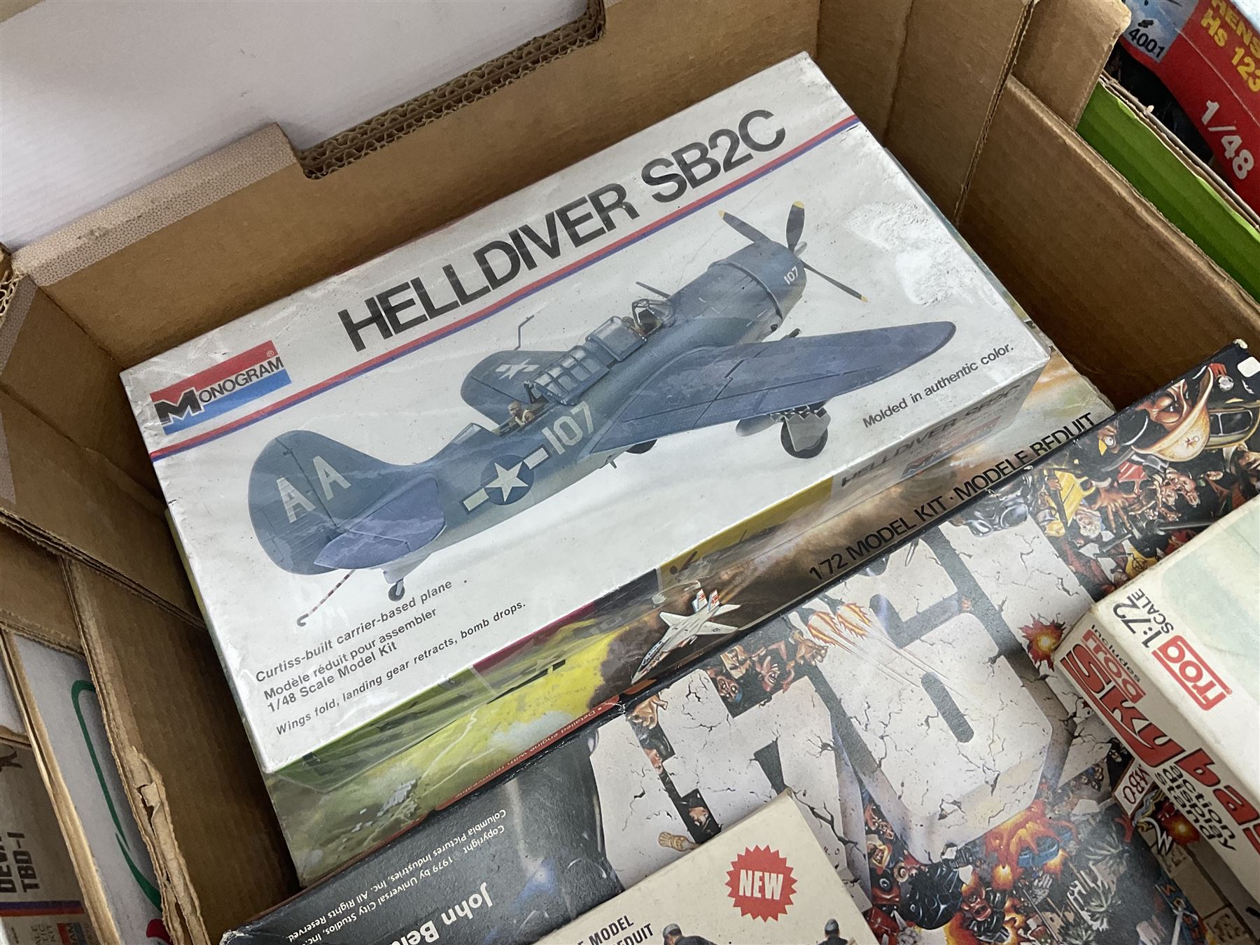 Large quantity of aircraft scale model kits to include Airfix, Revell, Monogram etc, in three boxes 