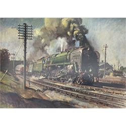 Terence Cuneo (British 1907-1996): 'The Deputy's Deputy', 'Bentley at Le Mans 1929', 'Bentley v Blue Train', and 'Evening Star', four limited edition prints, the first signed in pencil, max 71cm x 91cm (4) (unframed)