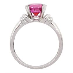 9ct white gold single stone round red topaz ring, hallmarked