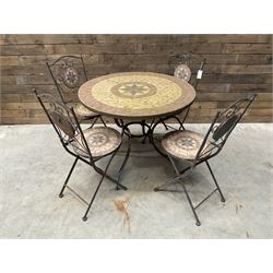 Mosaique circular garden table and four chairs