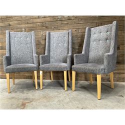 3 x high back armchair, upholstered in textured beige fabric