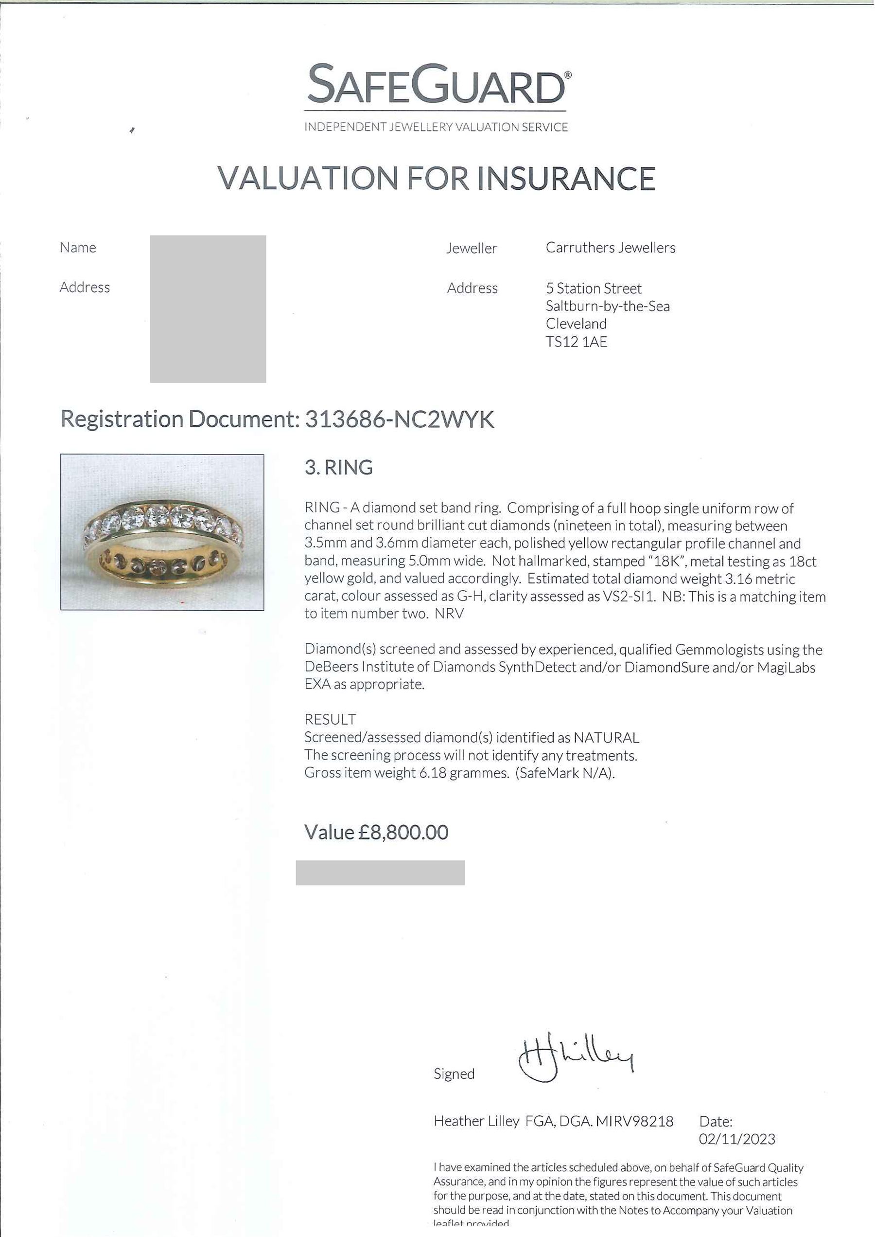 18ct gold round brilliant cut diamond full eternity ring, total diamond weight approx 3.15 carat