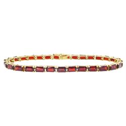 9ct gold and baguette cut garnet link bracelet, London import mark 1988