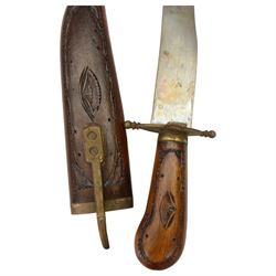 Sgian Dubh Scottish dagger, together Kniv knife, within stitched leather sheath, together with two other knives, machete and a carved spear 