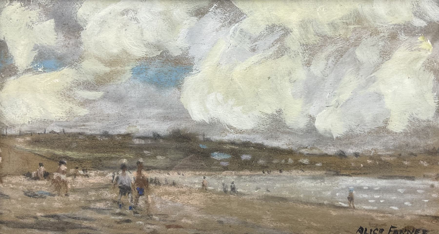 Alice Maud Fanner NEAC (British 1865-1930): 'Bathers at Ramsgate', gouache signed 14cm x 27cm