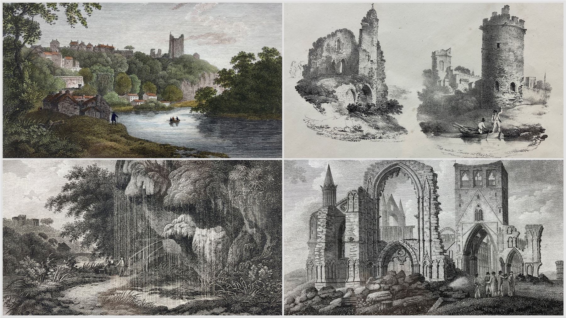 Francis Nicholson (British 1753-1844): Whitby, Knaresborough, Ripon, Aysgill Force, et al., collection of early 19th century engravings and lithographs, each mounted and housed in a bespoke folder