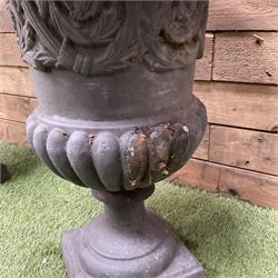 Pair of Victorian design ornate cast iron garden urns, painted in grey - THIS LOT IS TO BE COLLECTED BY APPOINTMENT FROM DUGGLEBY STORAGE, GREAT HILL, EASTFIELD, SCARBOROUGH, YO11 3TX