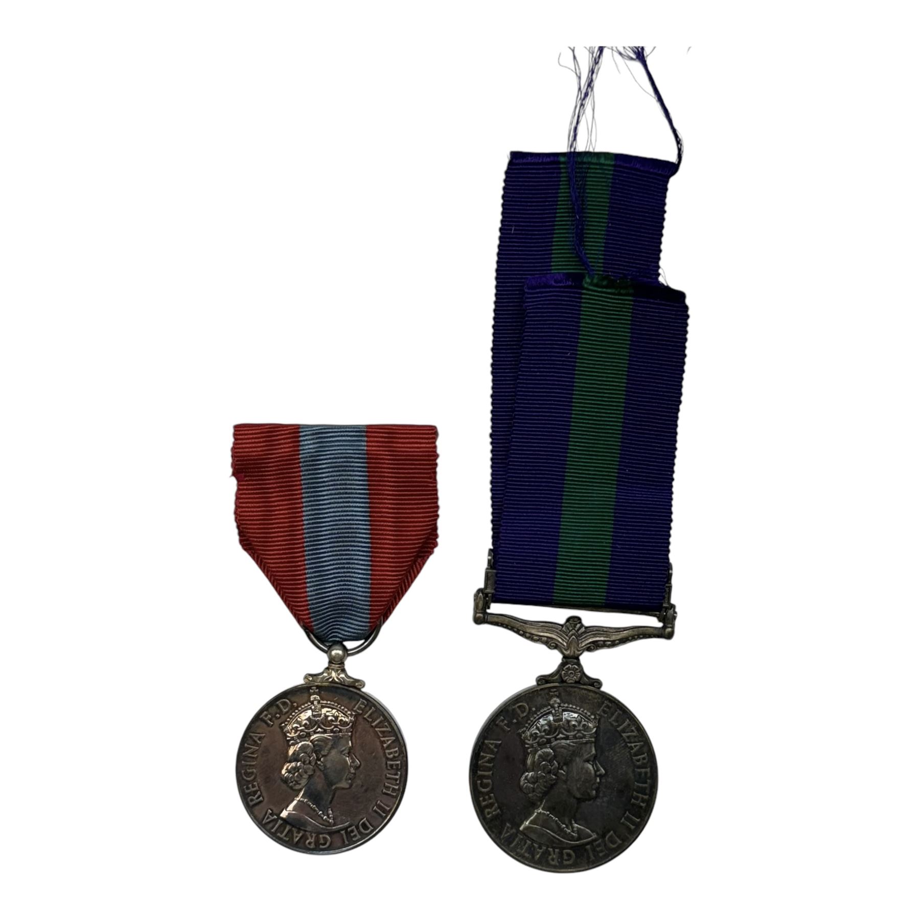 Queen Elizabeth II General Service medal with Cyprus clasp, awarded to Lt. P.T Pickens. R.A.M.C, together with Queen Elizabeth II For Faithful Service medal awarded to Miss Edith Frances