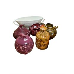 Six British pottery ceramic vegetable shaped condiments jars, including beetroot, onion, tea etc 