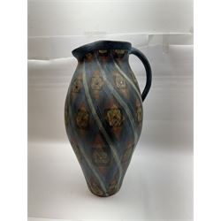 Jackie Walton; Studio pottery large jug decorated with geometric patters, together with another Jackie Walton vase, jug H52cm