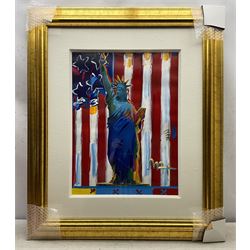 Peter Max (American 1937-): 'United we Stand', 'Liberty and Justice for All', 'God Bless America - With Five Liberties', 'God Bless America II', 'Peace on Earth', and 'Land of the Free, Home of the Brave', set of six mixed media with acrylic and colour lithography 59cm x 44cm (6)