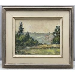 Christine M Pybus (British 1954-): 'Belvès' in the Dordogne, oil on board signed, titled and dated June '02 verso 18cm x 23cm