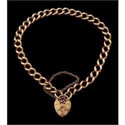 9ct rose gold curb link chain bracelet, with heart locket clasp