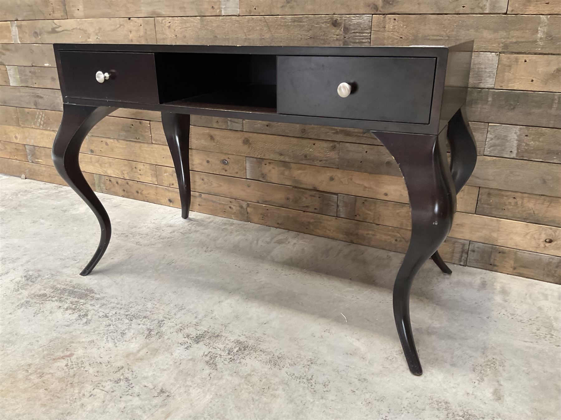 Rosewood finish console dressing table, fitted with two soft-close drawers