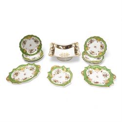 Large early 19th century Derby porcelain dessert basket, of rectangular twin-handled form,...