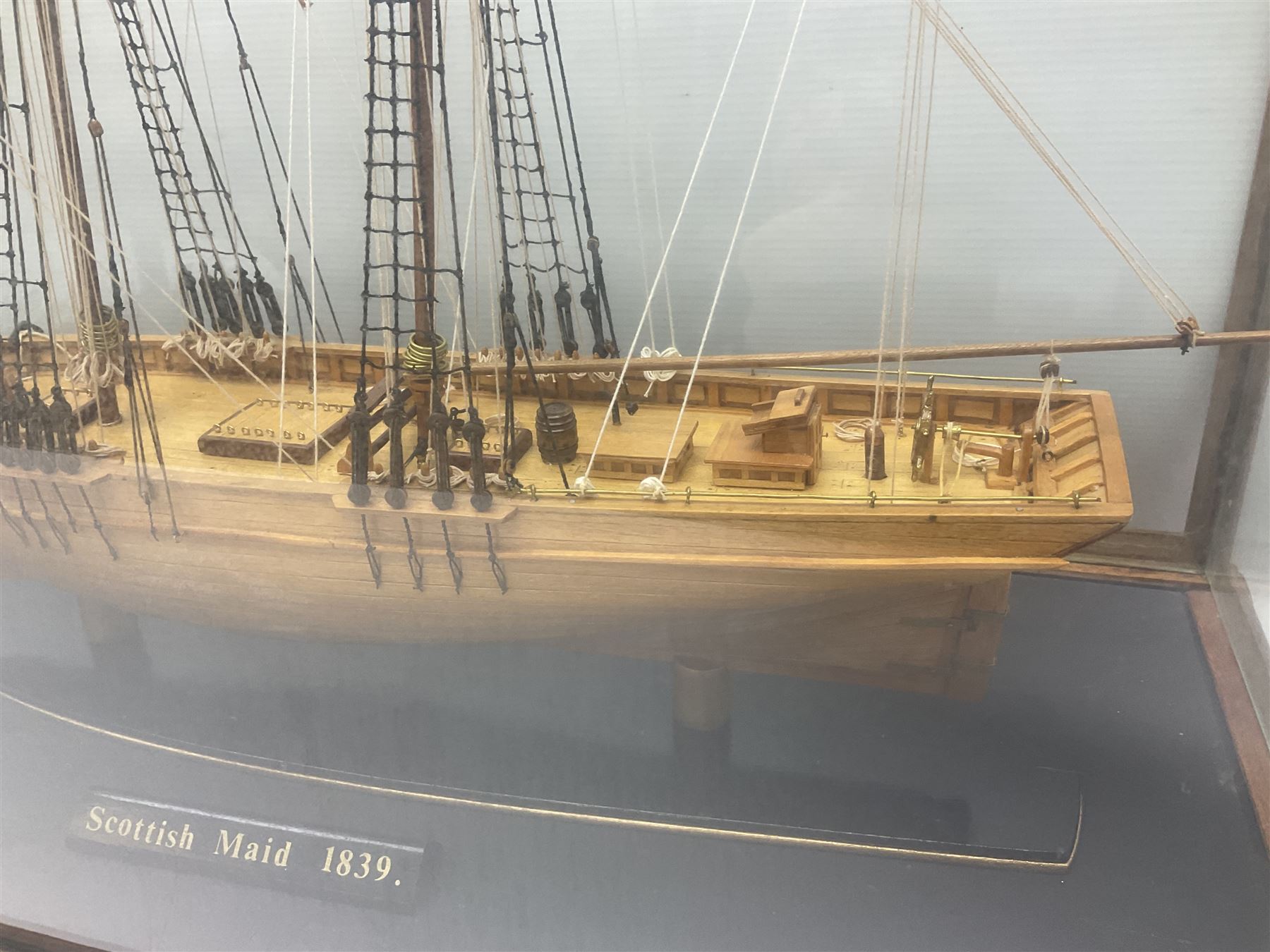 Cased scale built wooden model schooner 